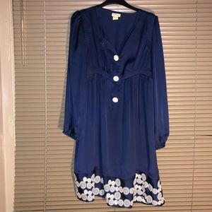 Lucca Navy Blue with White Button Geometric Dress Size Small